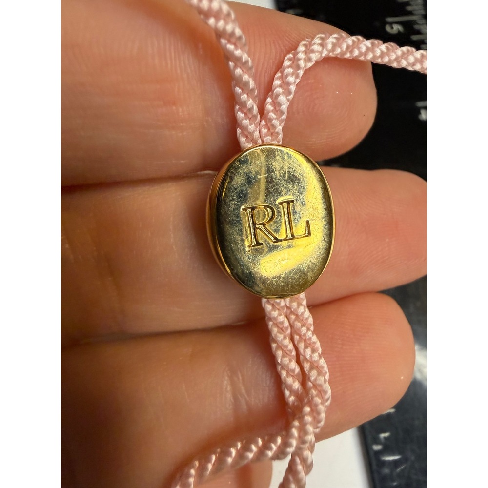 Polo Ralph Lauren Pink Cord Bracelet Gold Tone Pony Logo Adjustable Slider
